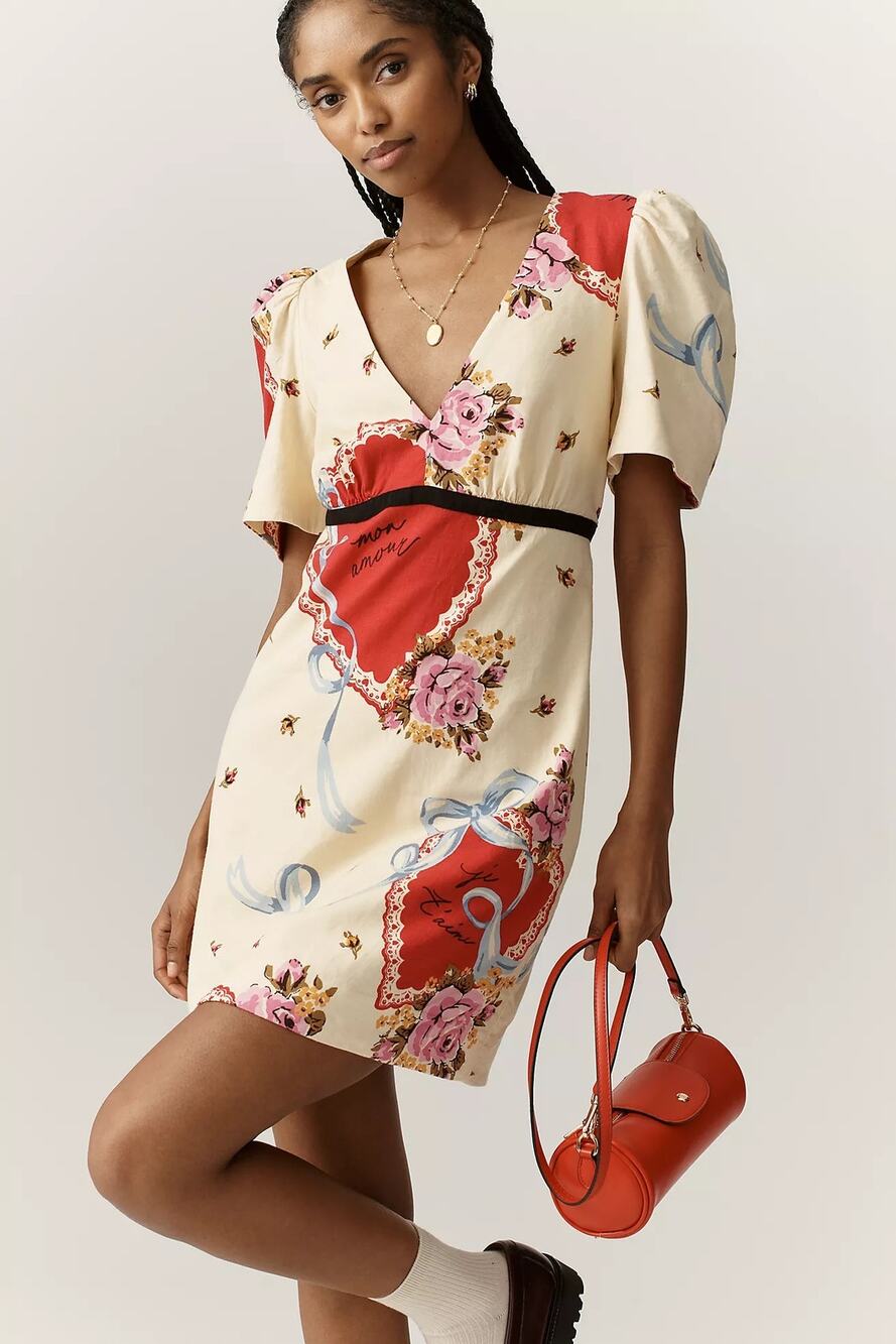 nwt ANTHROPOLOGIE MAEVE sz XL Lucky Charm V-Neck Puff Sleeve dress